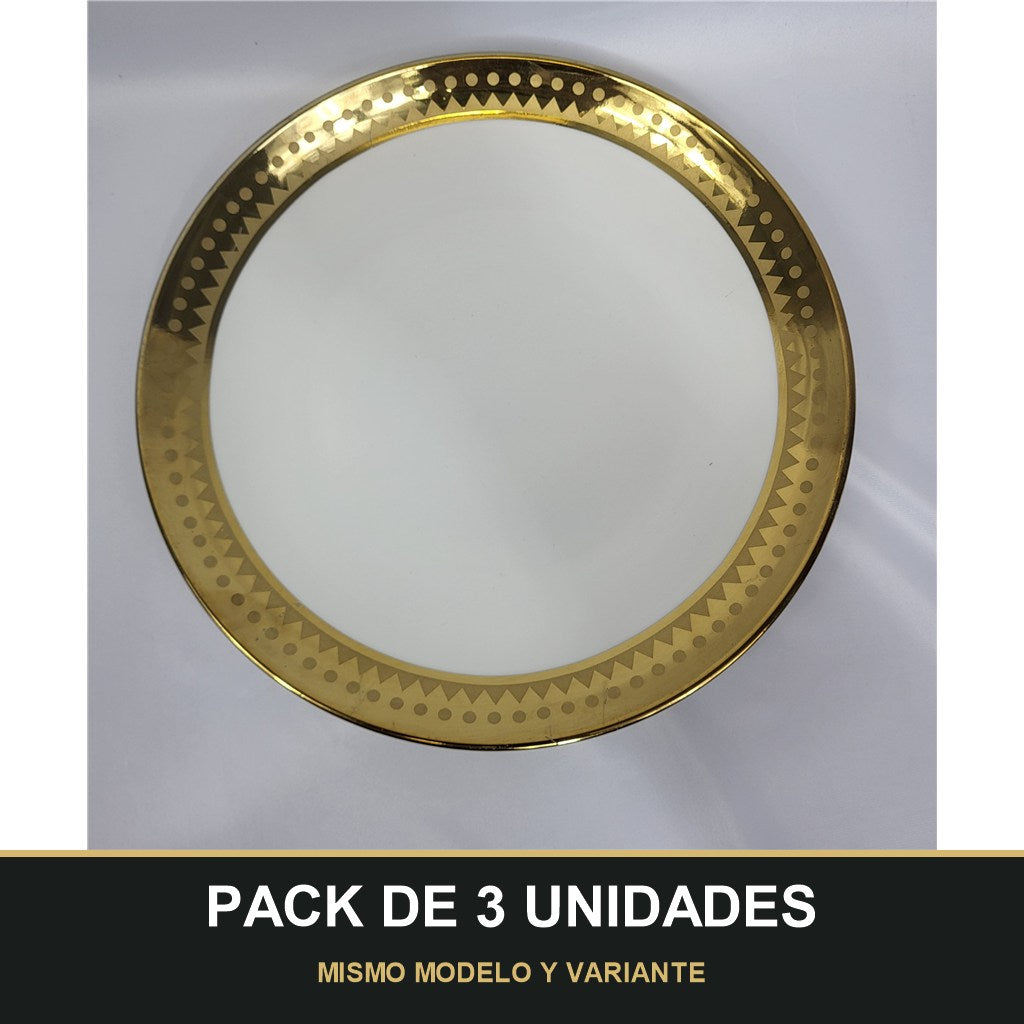 PACK DE 3 UNIDADES — Plato de Presentación Dorado con Borde Geométrico - 10" (25,4 cm). MISMO MODELO Y VARIANTE