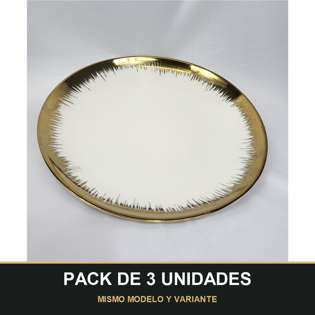 PACK DE 3 UNIDADES — Plato de Presentación Dorado Rayos de Sol - 10" (25,4 cm). MISMO MODELO Y VARIANTE