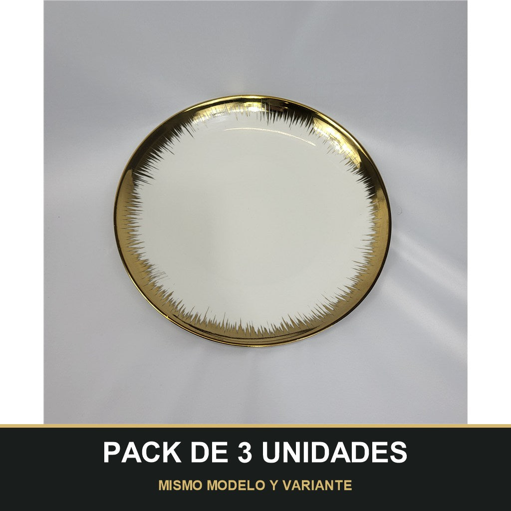 PACK DE 3 UNIDADES — Plato de Presentación Dorado Rayos de Sol - 10" (25,4 cm). MISMO MODELO Y VARIANTE