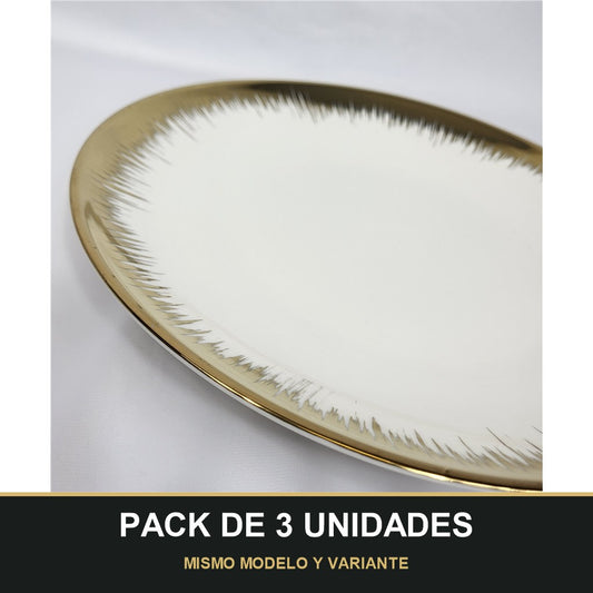 PACK DE 3 UNIDADES — Plato de Presentación Dorado Rayos de Sol - 10" (25,4 cm). MISMO MODELO Y VARIANTE