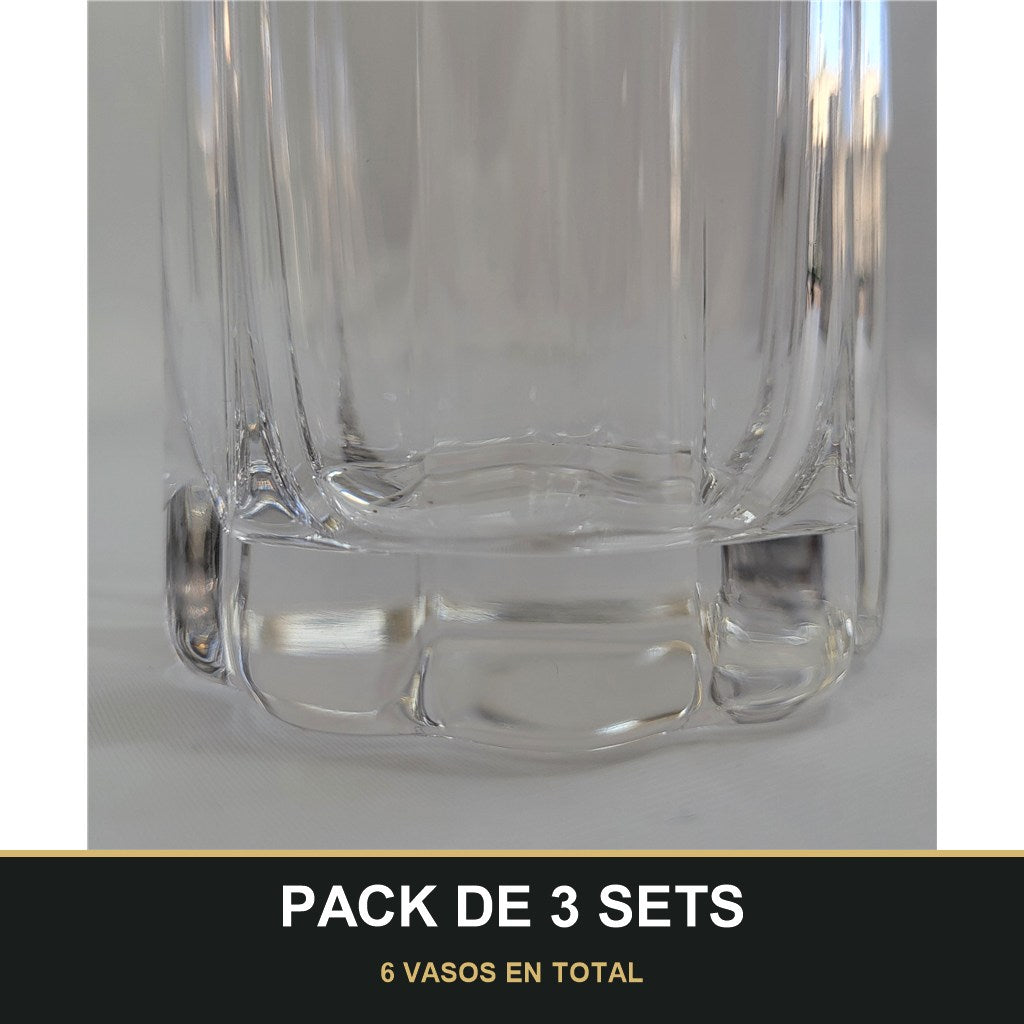 PACK DE 3 SETS — Set de 2 Vasos de Cristal con Borde Ondulado y Tallado Vertical. 6 VASOS EN TOTAL