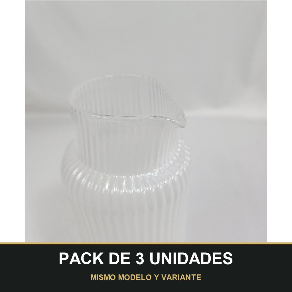 PACK DE 3 UNIDADES — Jarra de Cristal con Estrías Verticales y Tapa de Bambú 1150ml. MISMO MODELO Y VARIANTE