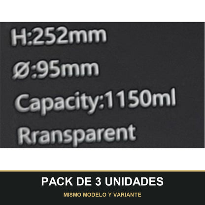 PACK DE 3 UNIDADES — Jarra de Cristal con Estrías Verticales y Tapa de Bambú 1150ml. MISMO MODELO Y VARIANTE