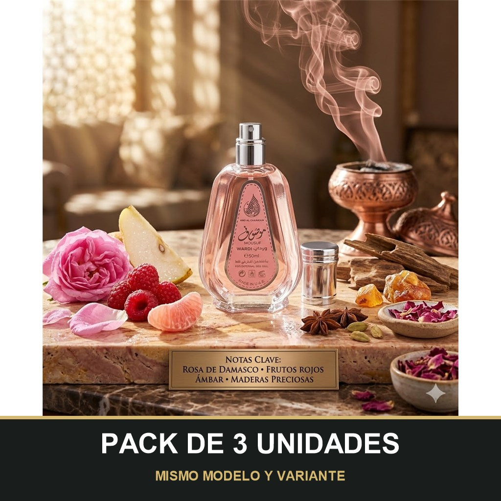 PACK DE 3 UNIDADES — Mousuf Wardi de Ard Al Zaafaran · 50 ml. MISMO MODELO Y VARIANTE