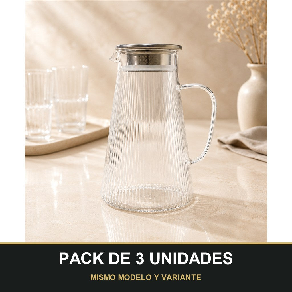 PACK DE 3 UNIDADES — Jarra de Cristal Liria con Infusor y Tapa Metálica 🍵. MISMO MODELO Y VARIANTE