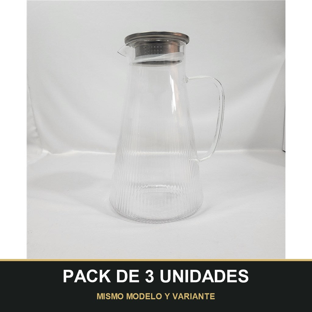 PACK DE 3 UNIDADES — Jarra de Cristal Liria con Infusor y Tapa Metálica 🍵. MISMO MODELO Y VARIANTE
