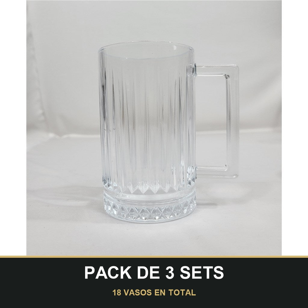PACK DE 3 SETS — Set de 6 Vasos de Cristal Aris con Asa ✨. 18 VASOS EN TOTAL