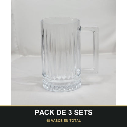 PACK DE 3 SETS — Set de 6 Vasos de Cristal Aris con Asa ✨. 18 VASOS EN TOTAL