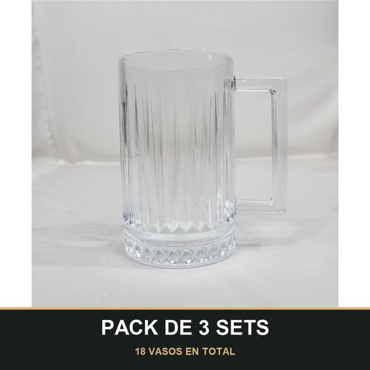 PACK DE 3 SETS — Set de 6 Vasos de Cristal Aris con Asa ✨. 18 VASOS EN TOTAL