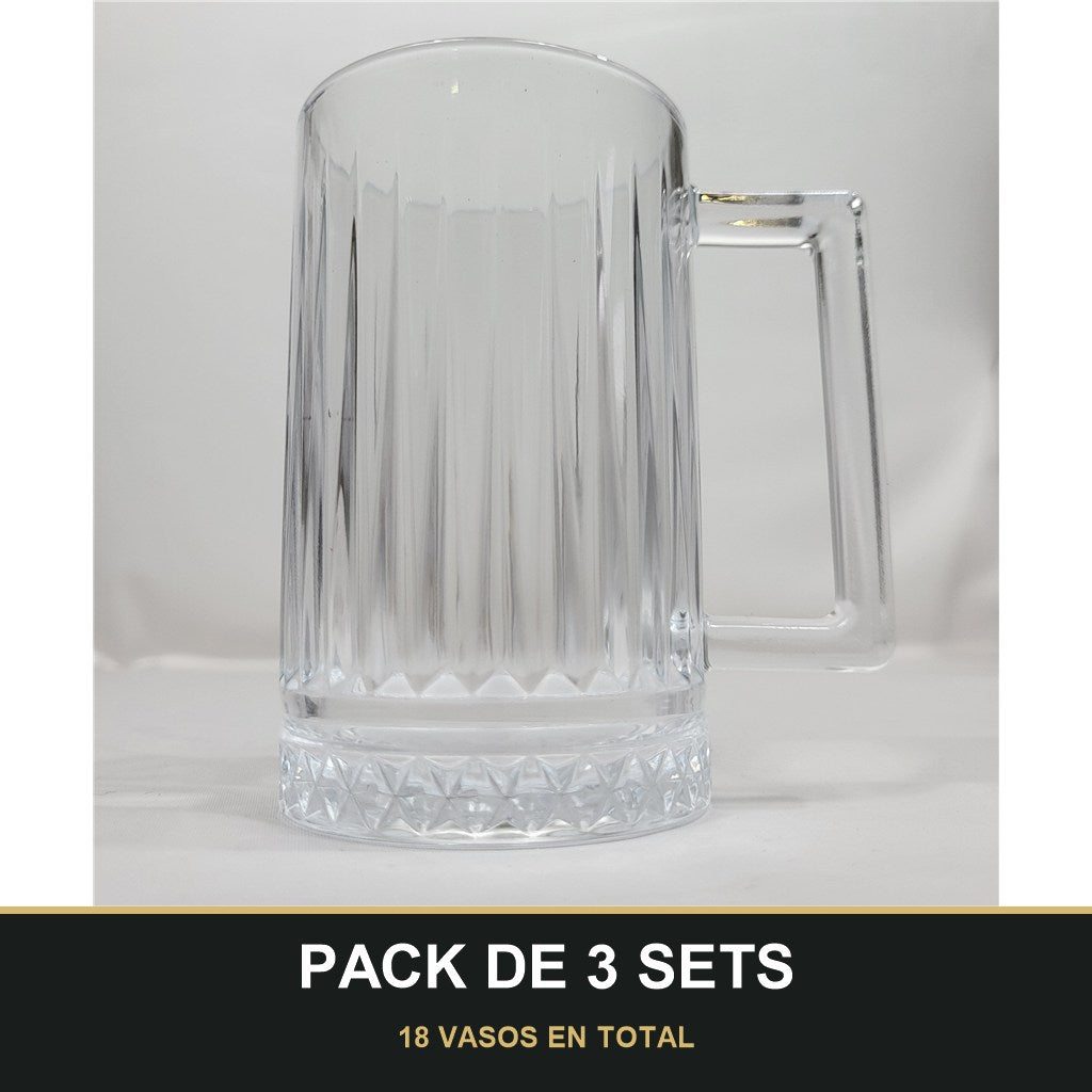 PACK DE 3 SETS — Set de 6 Vasos de Cristal Aris con Asa ✨. 18 VASOS EN TOTAL