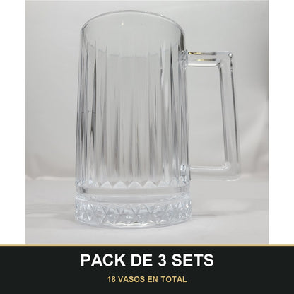 PACK DE 3 SETS — Set de 6 Vasos de Cristal Aris con Asa ✨. 18 VASOS EN TOTAL