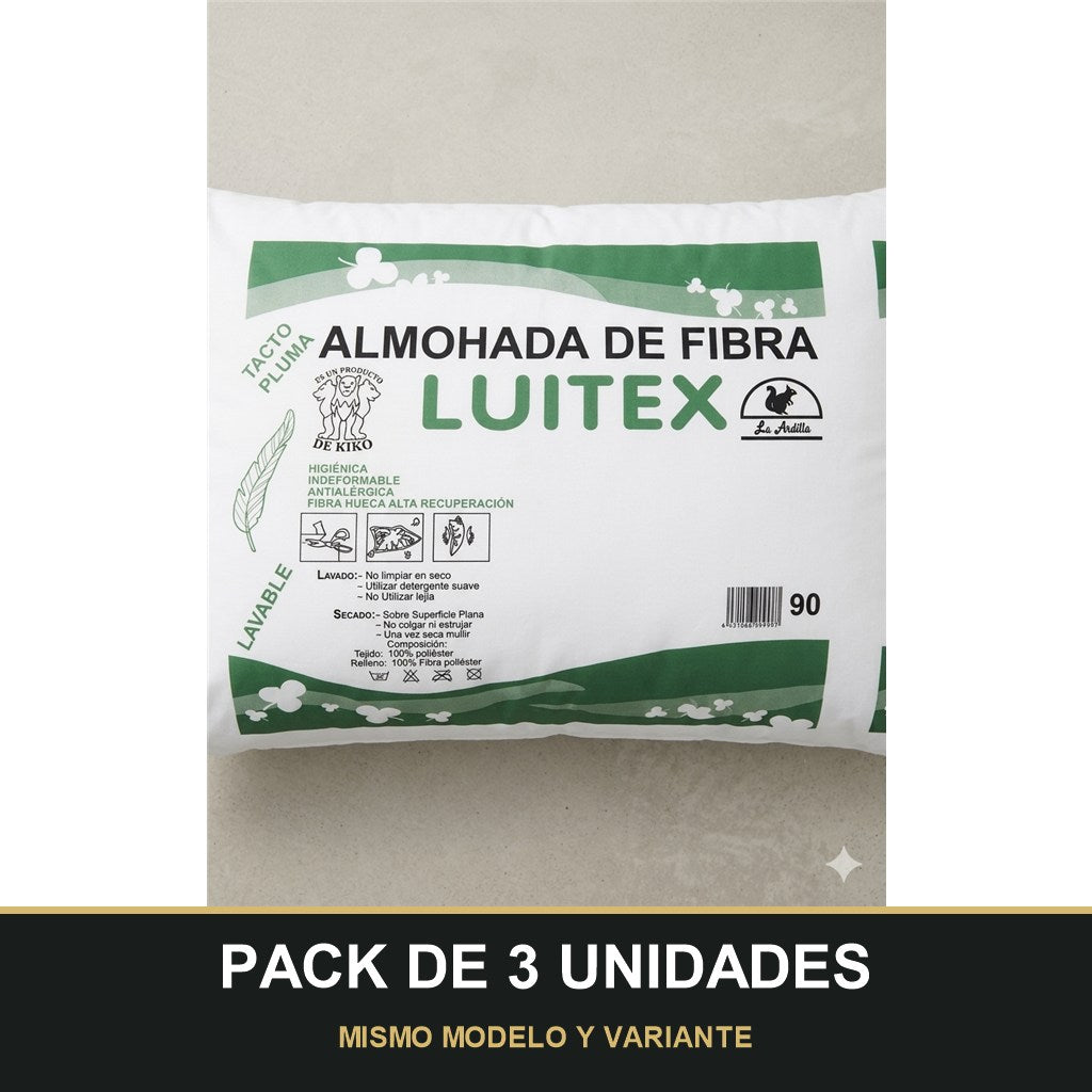 PACK DE 3 UNIDADES — Almohada de Fibra Luitex La Ardilla para Cama de 70/90/135/150 cm. MISMO MODELO Y VARIANTE