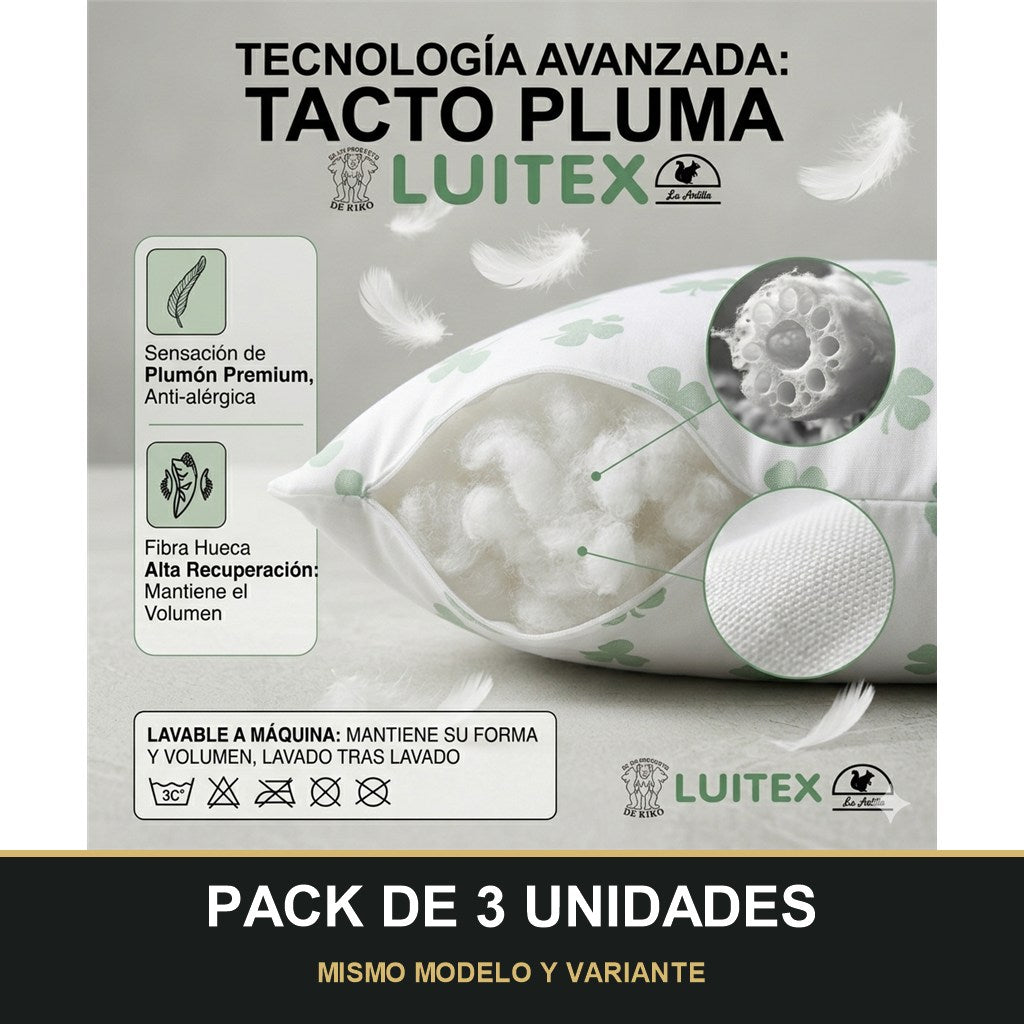 PACK DE 3 UNIDADES — Almohada de Fibra Luitex La Ardilla para Cama de 70/90/135/150 cm. MISMO MODELO Y VARIANTE