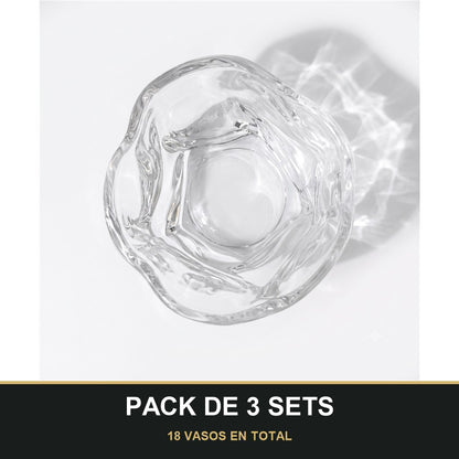 PACK DE 3 SETS — Set de 6 Vasos de Vidrio Texturizados para Agua, Zumo y Refrescos. 18 VASOS EN TOTAL