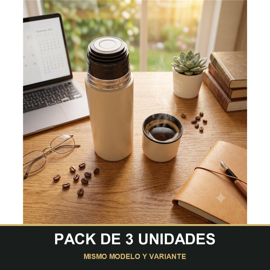 PACK DE 3 UNIDADES — Termo de Acero Inoxidable para Café y Bebidas – Aislante Térmico con Tapa Vaso. MISMO MODELO Y VARIANTE
