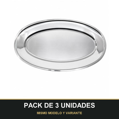 PACK DE 3 UNIDADES — Bandeja Ovalada de Acero Inoxidable – Elegante, Resistente y Multiusos. MISMO MODELO Y VARIANTE