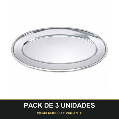 PACK DE 3 UNIDADES — Bandeja Ovalada de Acero Inoxidable – Elegante, Resistente y Multiusos. MISMO MODELO Y VARIANTE