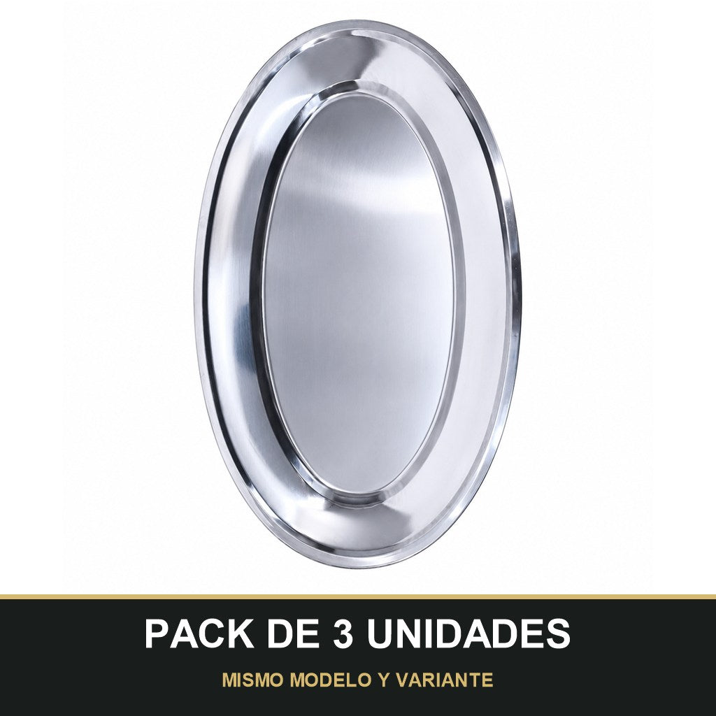 PACK DE 3 UNIDADES — Bandeja Ovalada de Acero Inoxidable – Elegante, Resistente y Multiusos. MISMO MODELO Y VARIANTE