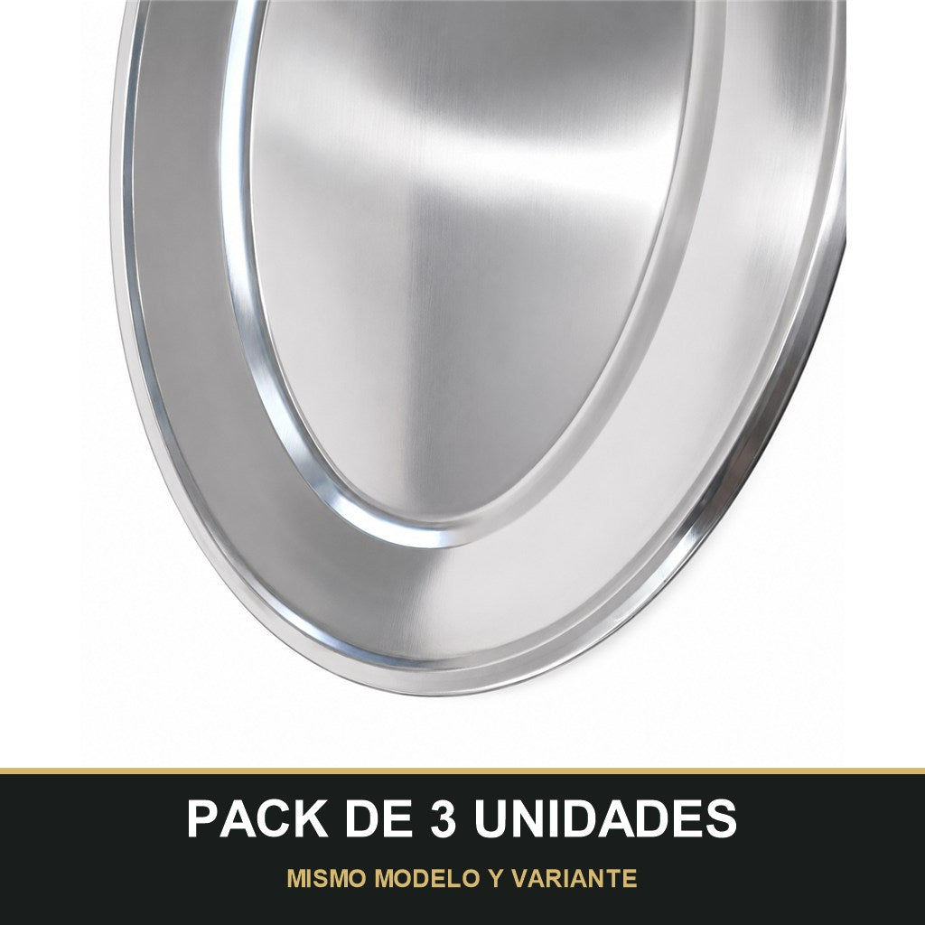 PACK DE 3 UNIDADES — Bandeja Ovalada de Acero Inoxidable – Elegante, Resistente y Multiusos. MISMO MODELO Y VARIANTE