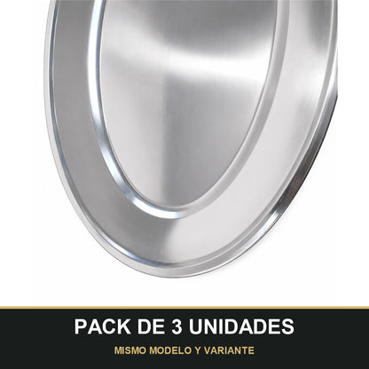 PACK DE 3 UNIDADES — Bandeja Ovalada de Acero Inoxidable – Elegante, Resistente y Multiusos. MISMO MODELO Y VARIANTE