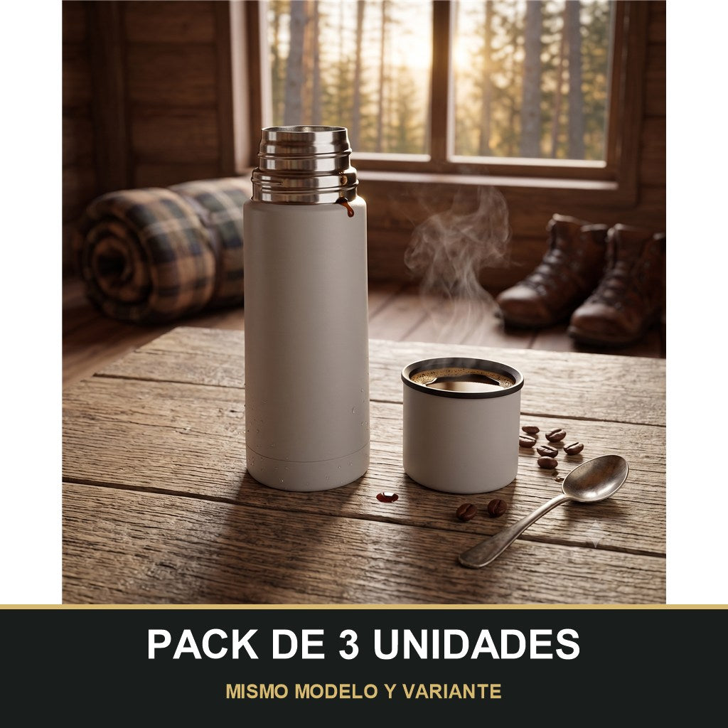 PACK DE 3 UNIDADES — Termo de Acero Inoxidable para Café y Bebidas – Aislante Térmico con Tapa Vaso. MISMO MODELO Y VARIANTE