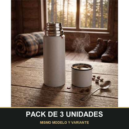 PACK DE 3 UNIDADES — Termo de Acero Inoxidable para Café y Bebidas – Aislante Térmico con Tapa Vaso. MISMO MODELO Y VARIANTE