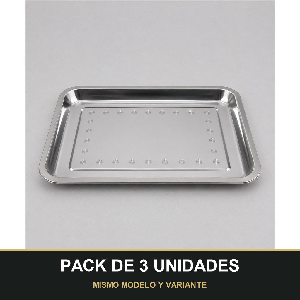 PACK DE 3 UNIDADES — Bandeja Rectangular de Acero Inoxidable – Elegante, Resistente y Versátil. MISMO MODELO Y VARIANTE