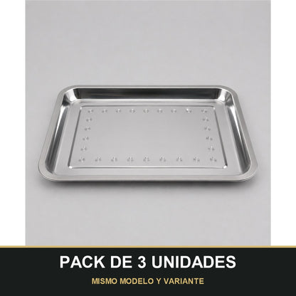 PACK DE 3 UNIDADES — Bandeja Rectangular de Acero Inoxidable – Elegante, Resistente y Versátil. MISMO MODELO Y VARIANTE