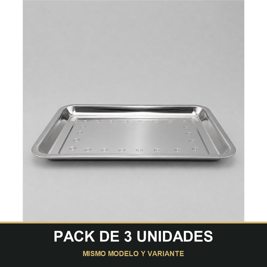 PACK DE 3 UNIDADES — Bandeja Rectangular de Acero Inoxidable – Elegante, Resistente y Versátil. MISMO MODELO Y VARIANTE