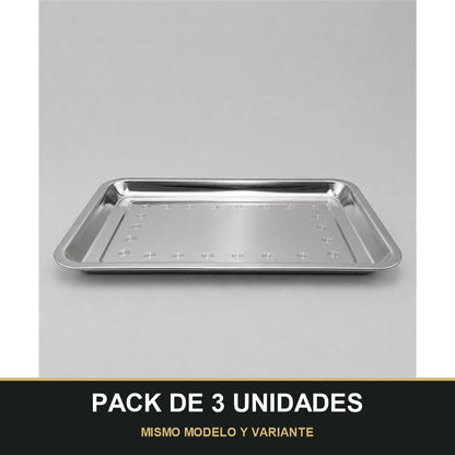 PACK DE 3 UNIDADES — Bandeja Rectangular de Acero Inoxidable – Elegante, Resistente y Versátil. MISMO MODELO Y VARIANTE