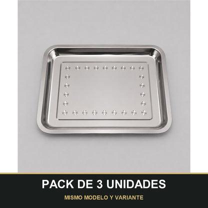 PACK DE 3 UNIDADES — Bandeja Rectangular de Acero Inoxidable – Elegante, Resistente y Versátil. MISMO MODELO Y VARIANTE