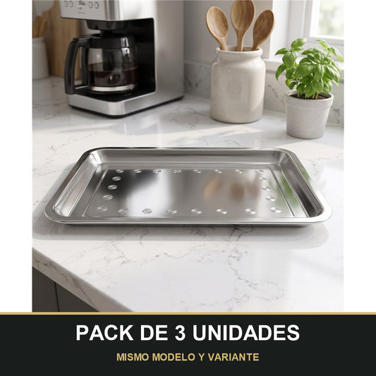 PACK DE 3 UNIDADES — Bandeja Rectangular de Acero Inoxidable – Elegante, Resistente y Versátil. MISMO MODELO Y VARIANTE