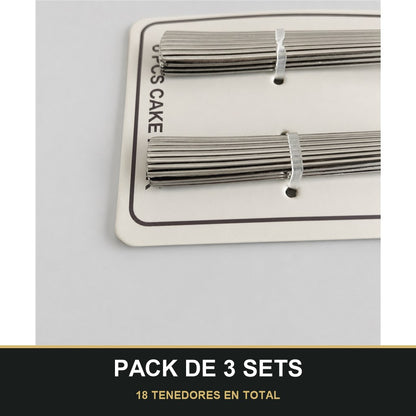 PACK DE 3 SETS — Set de 6 Tenedores para Postre con Mango Texturizado – Acabado Plateado. 18 TENEDORES EN TOTAL