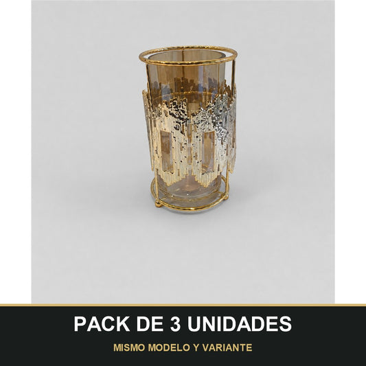 PACK DE 3 UNIDADES — Portavelas Decorativo de Cristal con Soporte Dorado 🕯️✨ - 22cm. MISMO MODELO Y VARIANTE