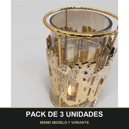 PACK DE 3 UNIDADES — Portavelas Decorativo de Cristal con Soporte Dorado 🕯️✨ - 22cm. MISMO MODELO Y VARIANTE