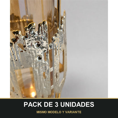 PACK DE 3 UNIDADES — Portavelas Decorativo de Cristal con Soporte Dorado 🕯️✨ - 22cm. MISMO MODELO Y VARIANTE