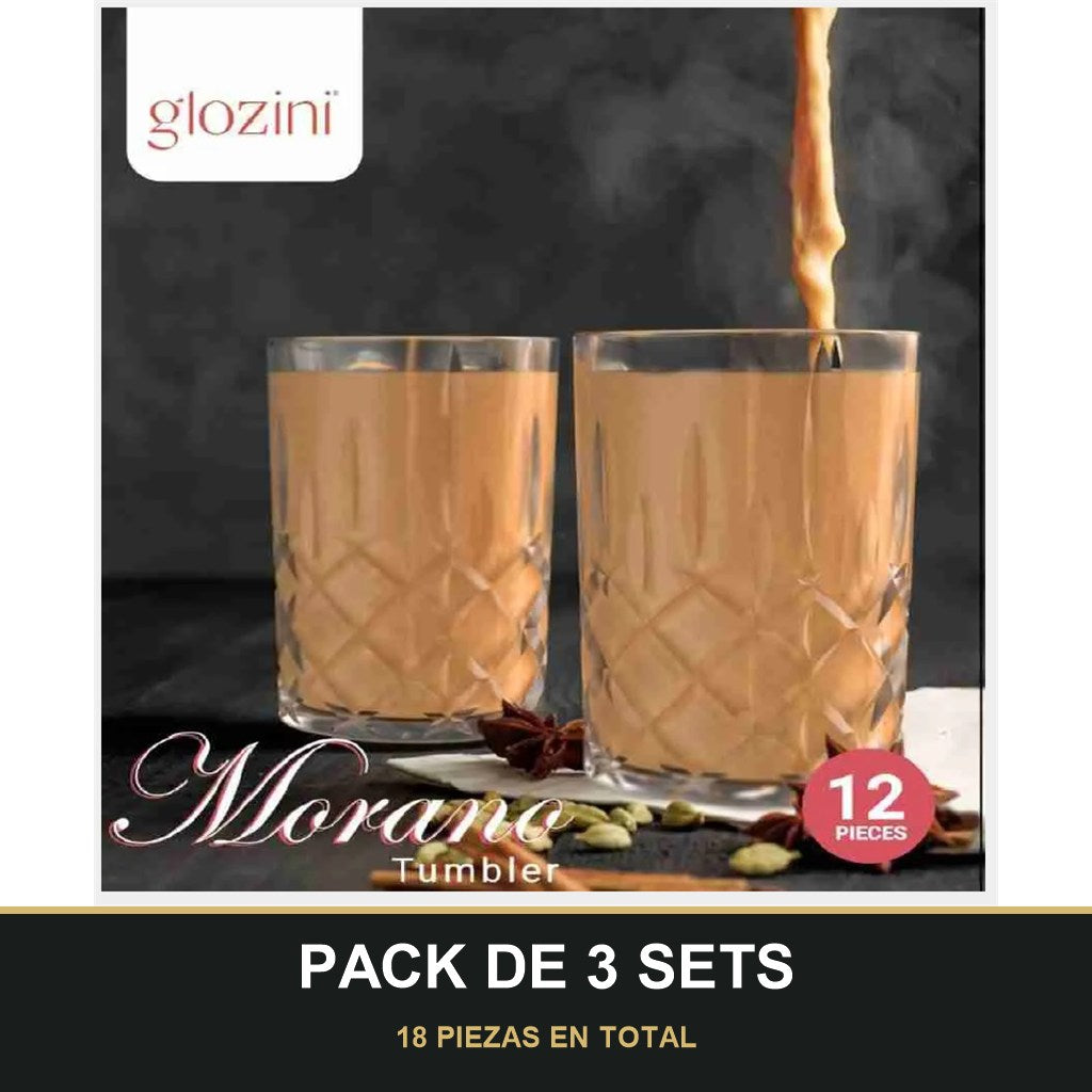 PACK DE 3 SETS — Morano glass (6pcs). 18 PIEZAS EN TOTAL