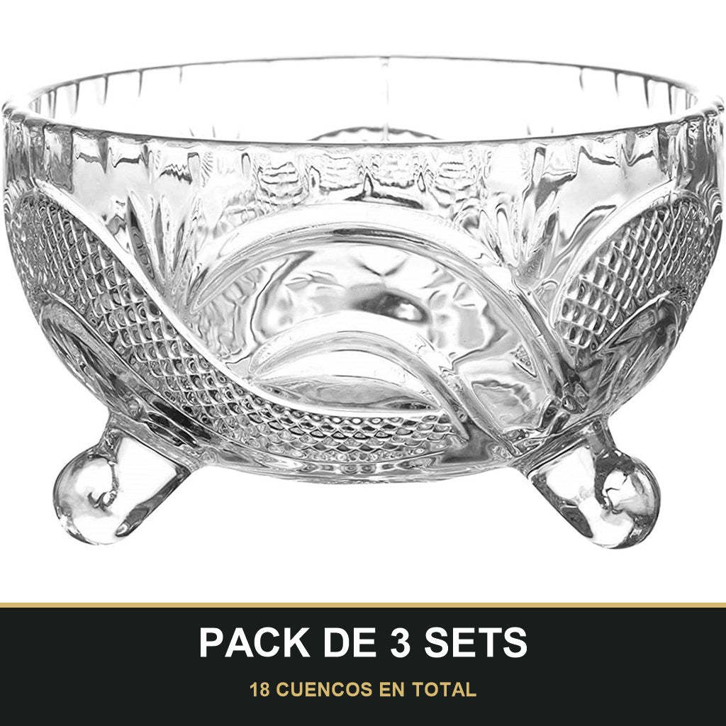 PACK DE 3 SETS — Set de 6 Cuencos de Cristal para Azúcar – Elegancia y Funcionalidad en Tu Mesa. 18 CUENCOS EN TOTAL