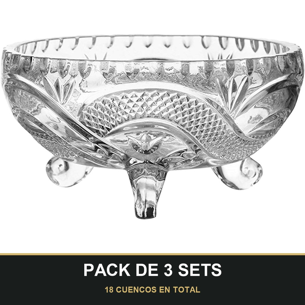 PACK DE 3 SETS — Set de 6 Cuencos de Cristal para Azúcar – Elegancia y Funcionalidad en Tu Mesa. 18 CUENCOS EN TOTAL