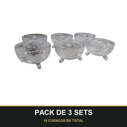 PACK DE 3 SETS — Set de 6 Cuencos de Cristal para Azúcar – Elegancia y Funcionalidad en Tu Mesa. 18 CUENCOS EN TOTAL
