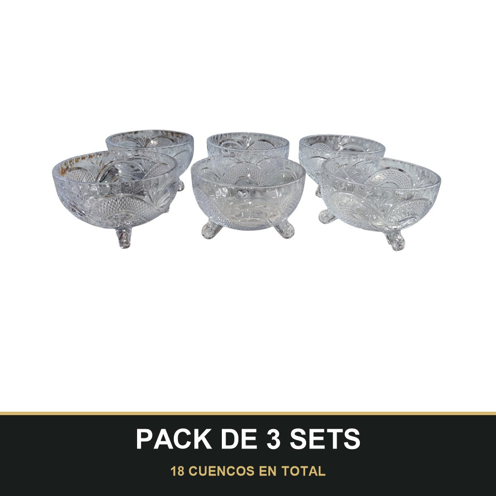 PACK DE 3 SETS — Set de 6 Cuencos de Cristal para Azúcar – Elegancia y Funcionalidad en Tu Mesa. 18 CUENCOS EN TOTAL