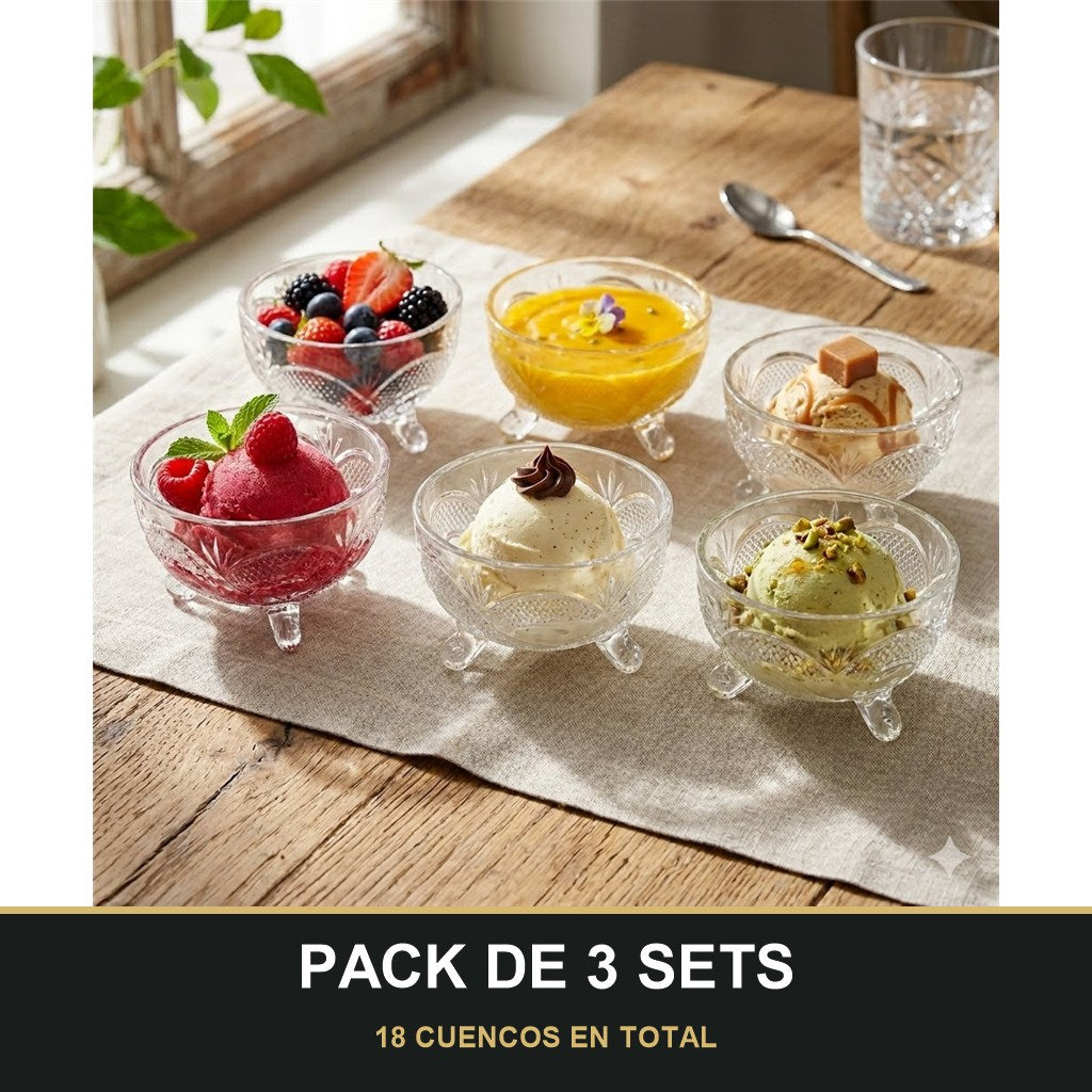 PACK DE 3 SETS — Set de 6 Cuencos de Cristal para Azúcar – Elegancia y Funcionalidad en Tu Mesa. 18 CUENCOS EN TOTAL