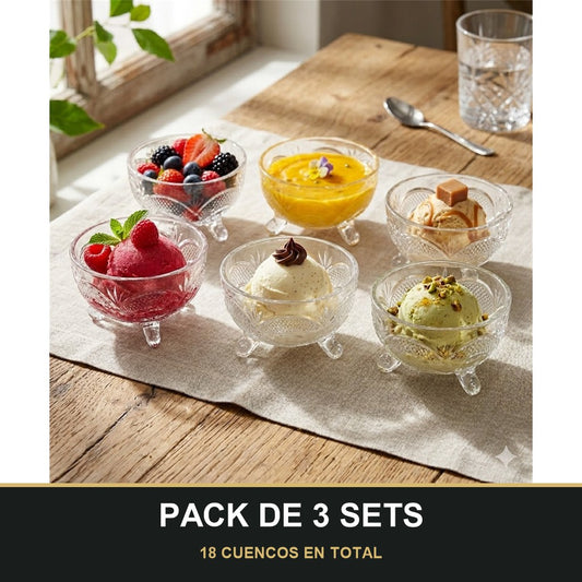 PACK DE 3 SETS — Set de 6 Cuencos de Cristal para Azúcar – Elegancia y Funcionalidad en Tu Mesa. 18 CUENCOS EN TOTAL