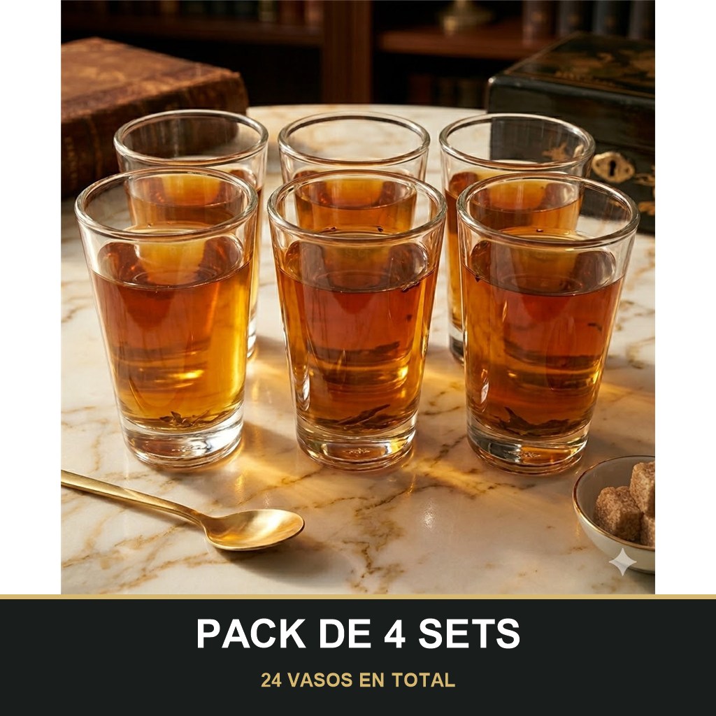 PACK DE 4 SETS — Set de 6 Vasos Pequeños de Cristal – Especial para Té o Café Árabe (8 cl). 24 VASOS EN TOTAL