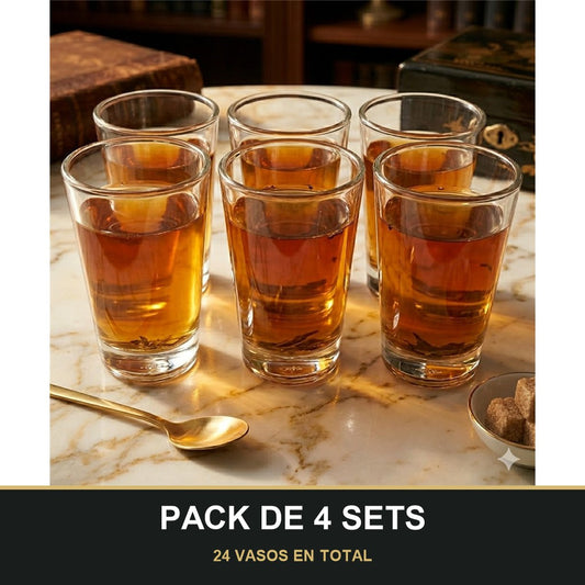 PACK DE 4 SETS — Set de 6 Vasos Pequeños de Cristal – Especial para Té o Café Árabe (8 cl). 24 VASOS EN TOTAL
