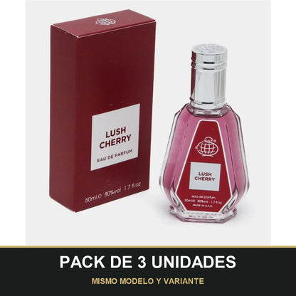 PACK DE 3 UNIDADES — Lush Cherry de Fragrance World · 50 ml. MISMO MODELO Y VARIANTE