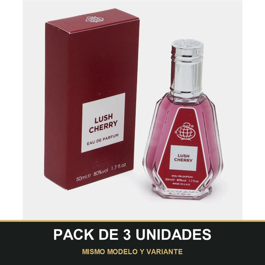 PACK DE 3 UNIDADES — Lush Cherry de Fragrance World · 50 ml. MISMO MODELO Y VARIANTE