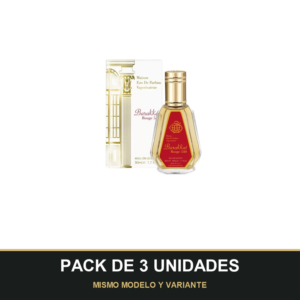 PACK DE 3 UNIDADES — Barakkat Rouge 540 de Fragrance World · 50 ml. MISMO MODELO Y VARIANTE