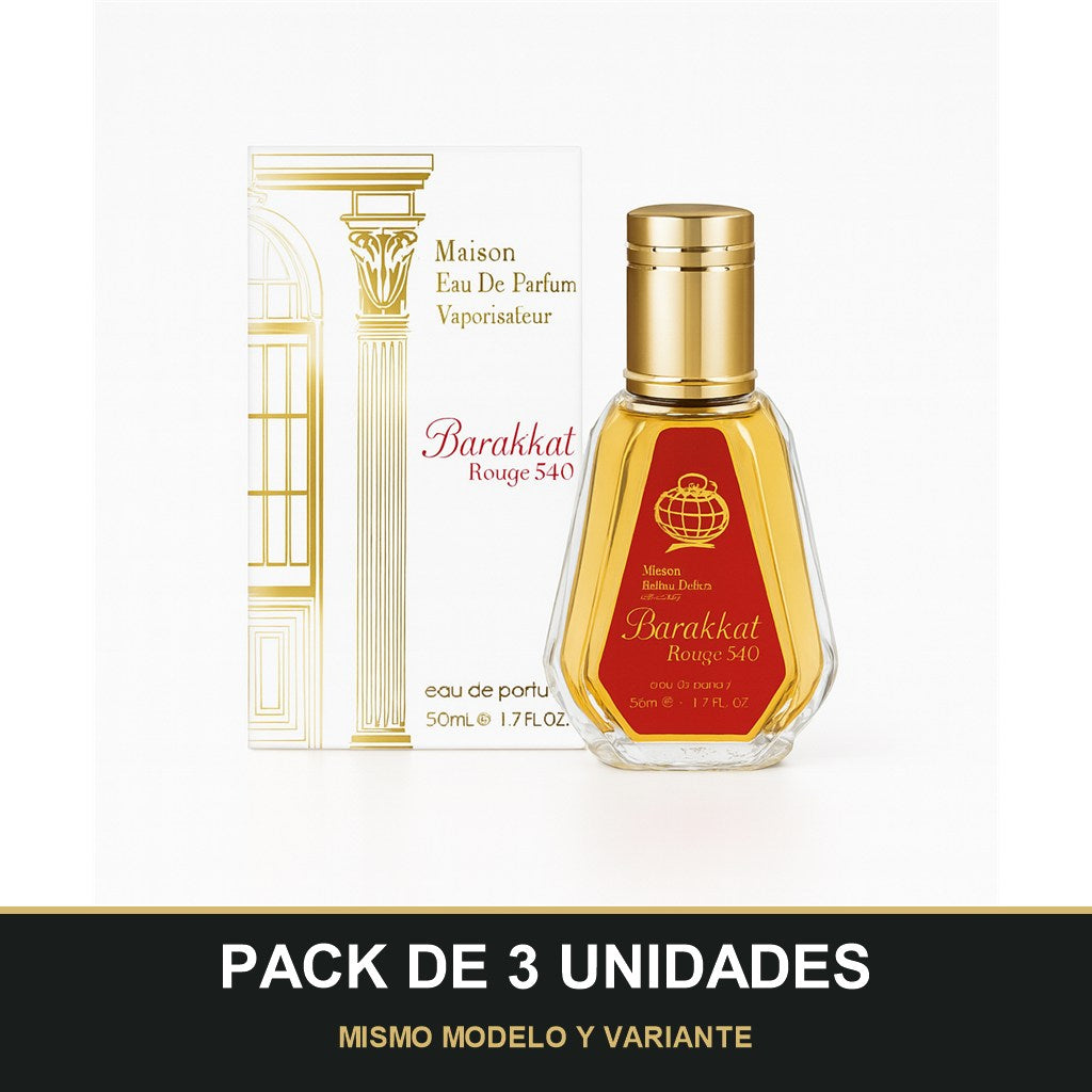 PACK DE 3 UNIDADES — Barakkat Rouge 540 de Fragrance World · 50 ml. MISMO MODELO Y VARIANTE