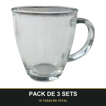 PACK DE 3 SETS — Set de 6 tazas de vidrio con asa — diseño práctico y elegante para tu día a día ☕️✨. 18 TAZAS EN TOTAL